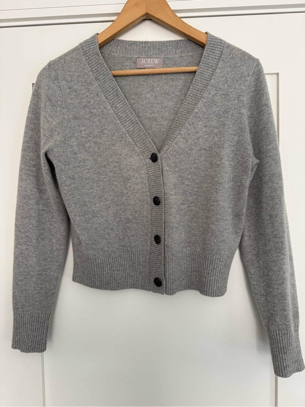 J. Crew Cashmere Light Gray V-Neck Button Cropped Cardigan Women’s Size Small